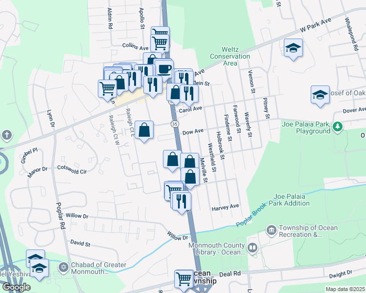 map of restaurants, bars, coffee shops, grocery stores, and more near 1802 New Jersey 35 in Ocean Township