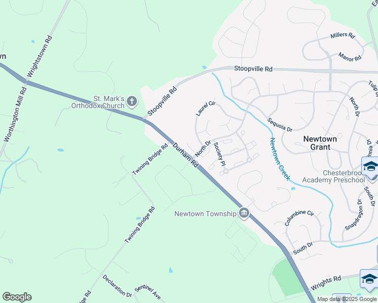 map of restaurants, bars, coffee shops, grocery stores, and more near 4 Spruce Court in Newtown