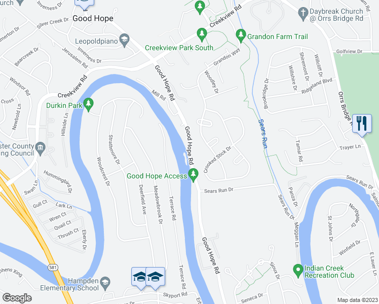 map of restaurants, bars, coffee shops, grocery stores, and more near 800 Good Hope Road in Cumberland County