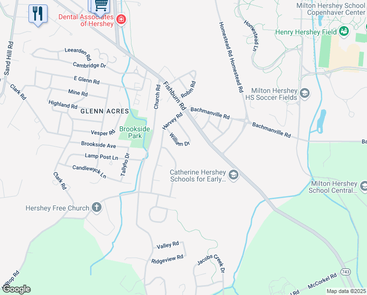 map of restaurants, bars, coffee shops, grocery stores, and more near 349 Yorktown Road in Hershey