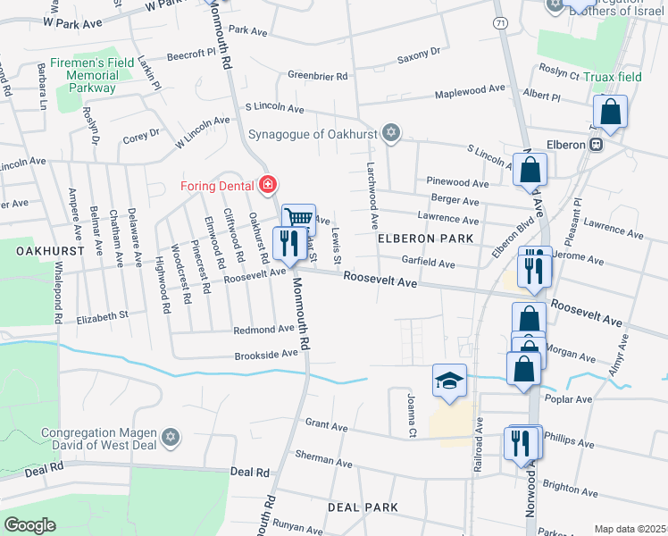 map of restaurants, bars, coffee shops, grocery stores, and more near 328 Roosevelt Avenue in Ocean Township
