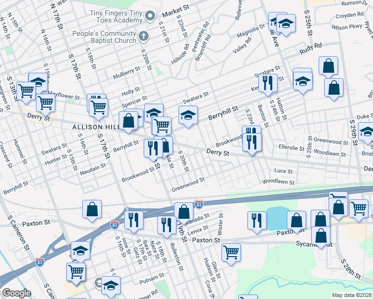 map of restaurants, bars, coffee shops, grocery stores, and more near 914 Norwood Street in Harrisburg