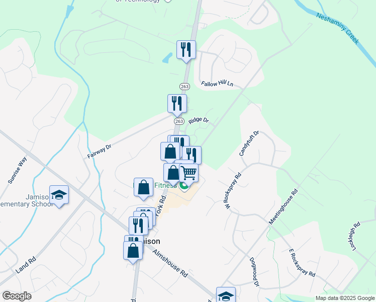map of restaurants, bars, coffee shops, grocery stores, and more near 1402 Angela Court in Jamison