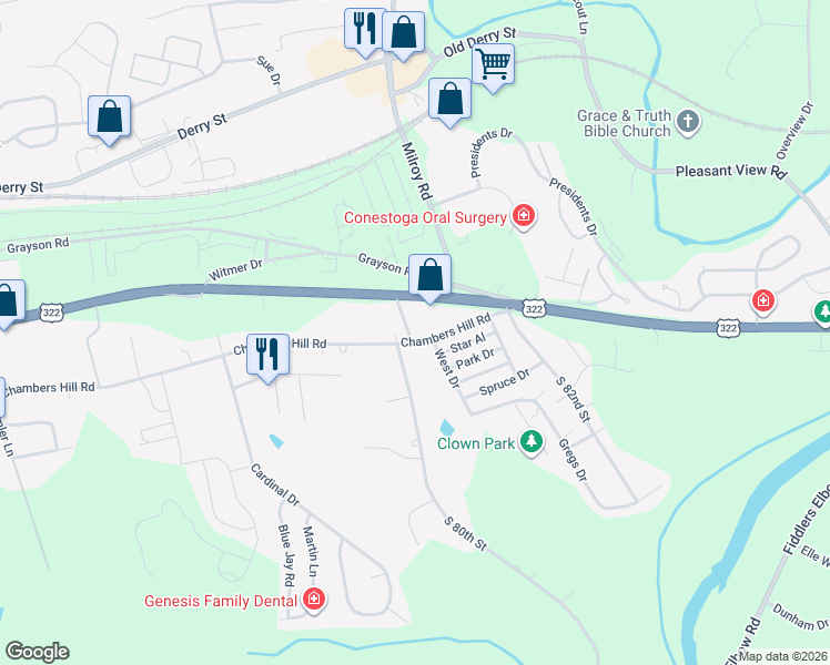 map of restaurants, bars, coffee shops, grocery stores, and more near 8001 Paxton Street in Harrisburg