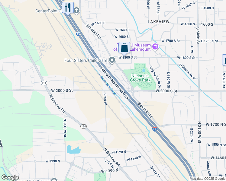 map of restaurants, bars, coffee shops, grocery stores, and more near West 2000 South Street in Orem