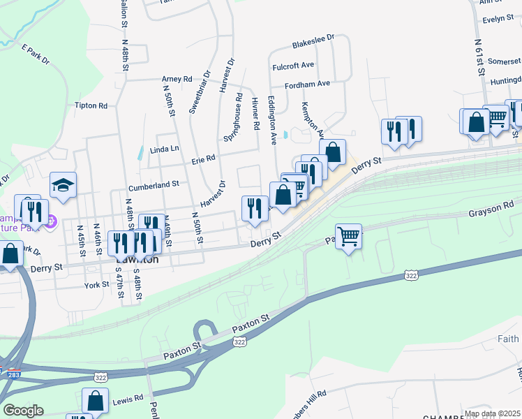 map of restaurants, bars, coffee shops, grocery stores, and more near 276 Hamilton Circle in Harrisburg