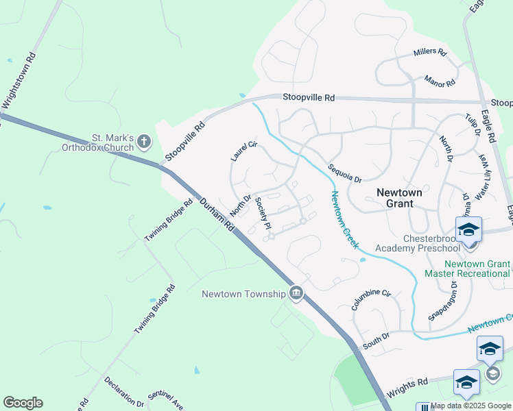 map of restaurants, bars, coffee shops, grocery stores, and more near 11 Aspen Court in Newtown
