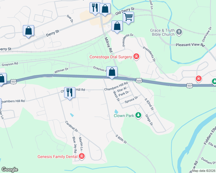 map of restaurants, bars, coffee shops, grocery stores, and more near 8001 Paxton Street in Harrisburg