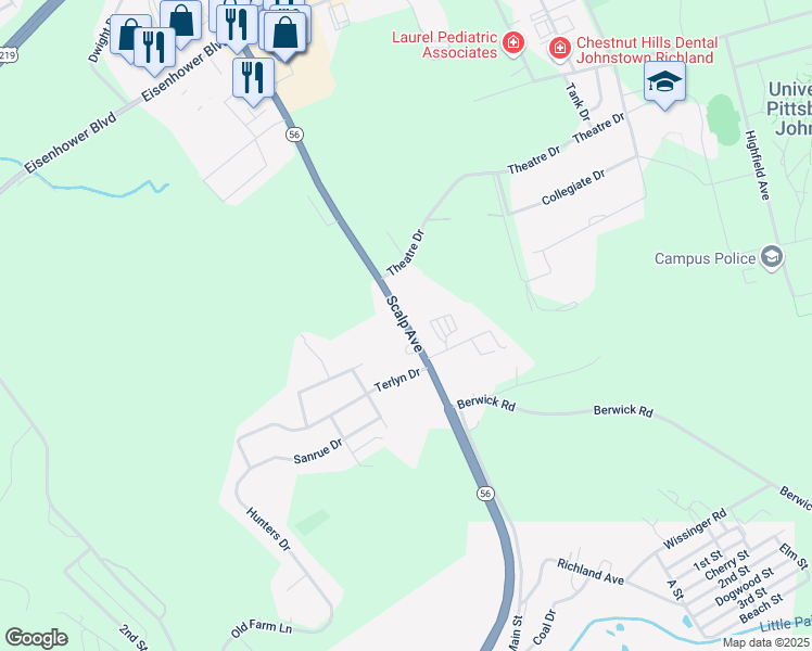 map of restaurants, bars, coffee shops, grocery stores, and more near 1701-1737 Scalp Ave in Johnstown