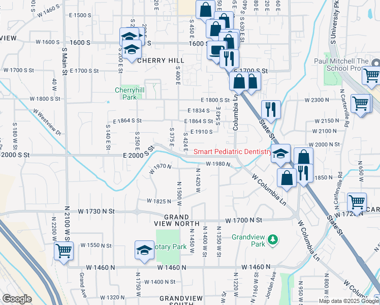map of restaurants, bars, coffee shops, grocery stores, and more near 439 East 2000 South Street in Orem