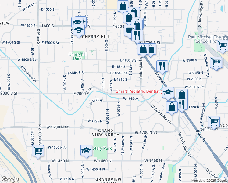 map of restaurants, bars, coffee shops, grocery stores, and more near 447 East 1960 South in Orem