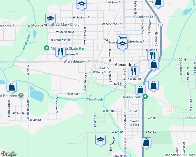 map of restaurants, bars, coffee shops, grocery stores, and more near 407 West Berry Street in Alexandria