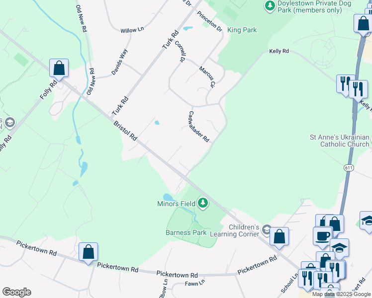 map of restaurants, bars, coffee shops, grocery stores, and more near 2843 Bristol Road in Warrington