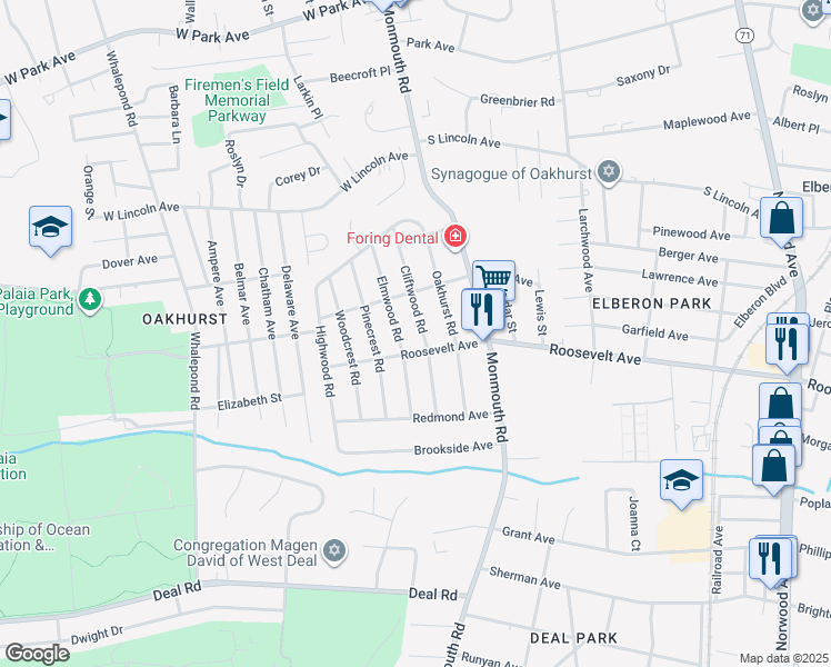 map of restaurants, bars, coffee shops, grocery stores, and more near 203 Cliftwood Road in Monmouth County