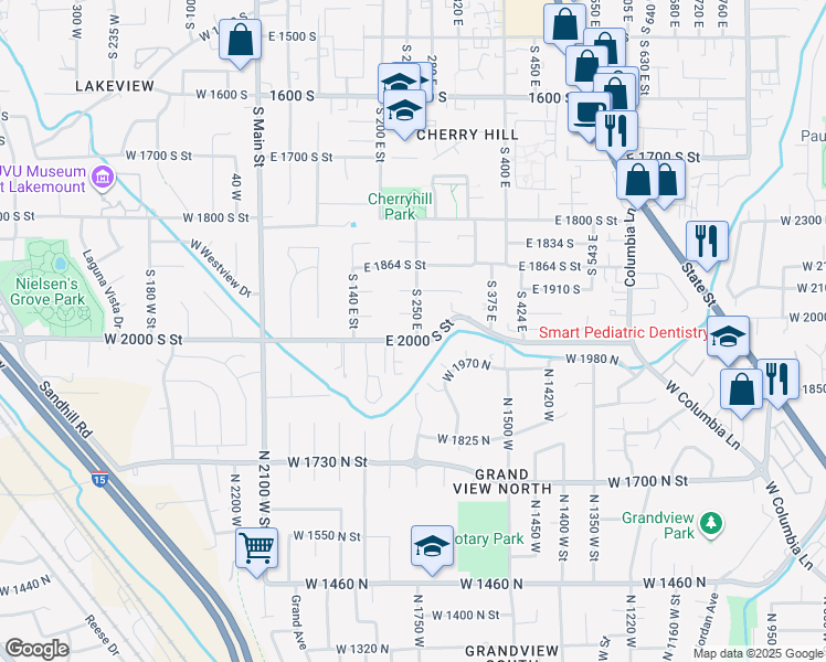 map of restaurants, bars, coffee shops, grocery stores, and more near 275 East 2000 South Street in Orem