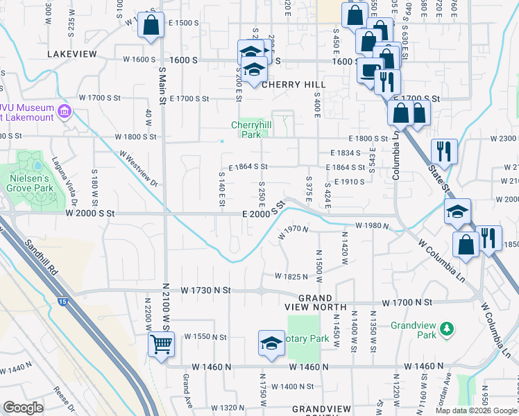 map of restaurants, bars, coffee shops, grocery stores, and more near 275 East 2000 South Street in Orem