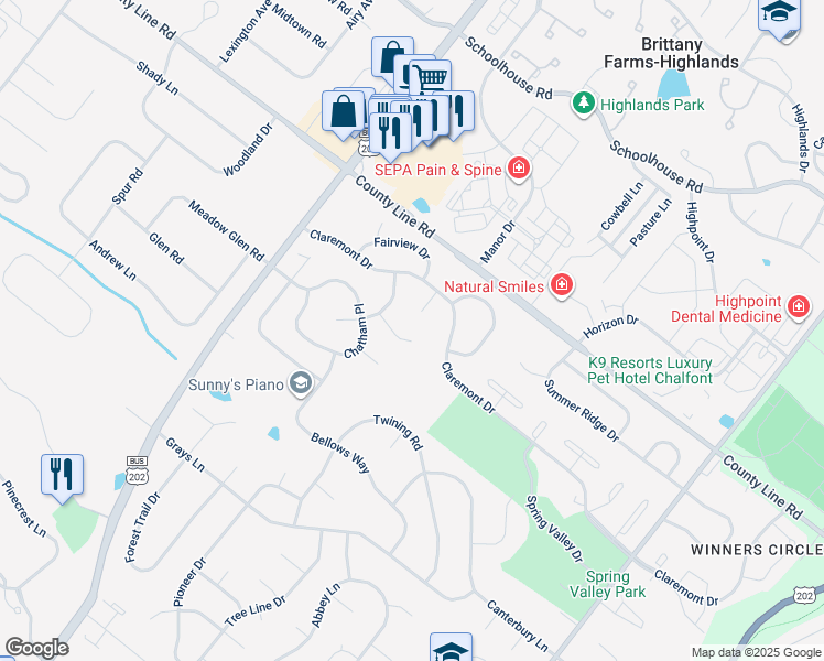 map of restaurants, bars, coffee shops, grocery stores, and more near 109 Hampton Circle in Lansdale