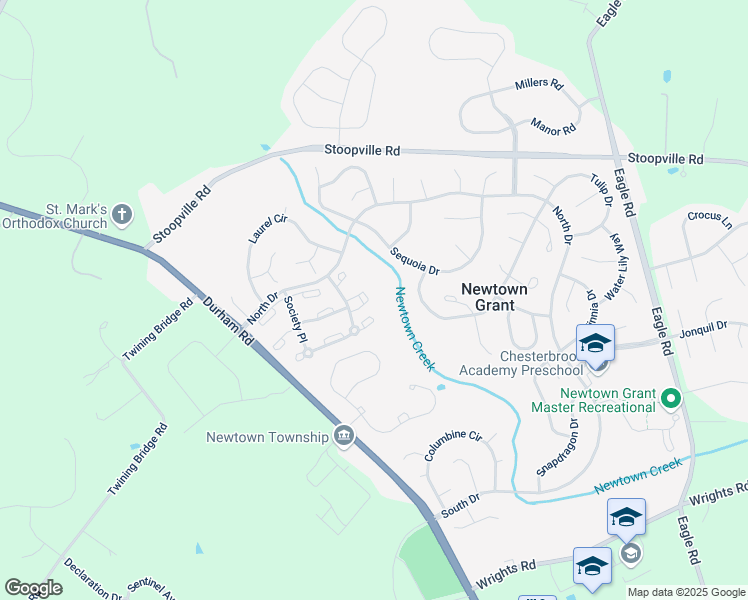 map of restaurants, bars, coffee shops, grocery stores, and more near 3306 Society Place in Newtown