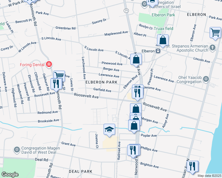 map of restaurants, bars, coffee shops, grocery stores, and more near 248 Jerome Avenue in Monmouth County