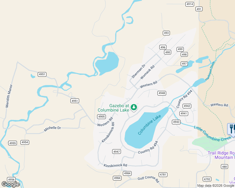 map of restaurants, bars, coffee shops, grocery stores, and more near 75 County Road in Grand Lake