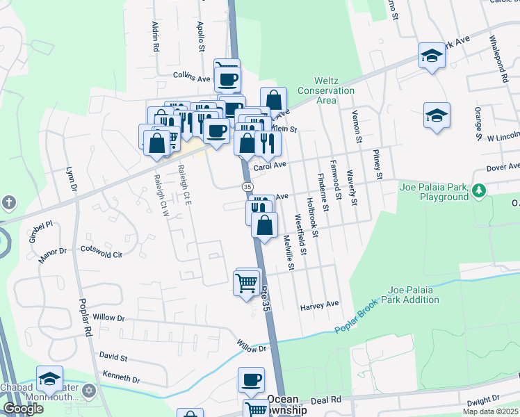 map of restaurants, bars, coffee shops, grocery stores, and more near 1806 New Jersey 35 in Ocean Township
