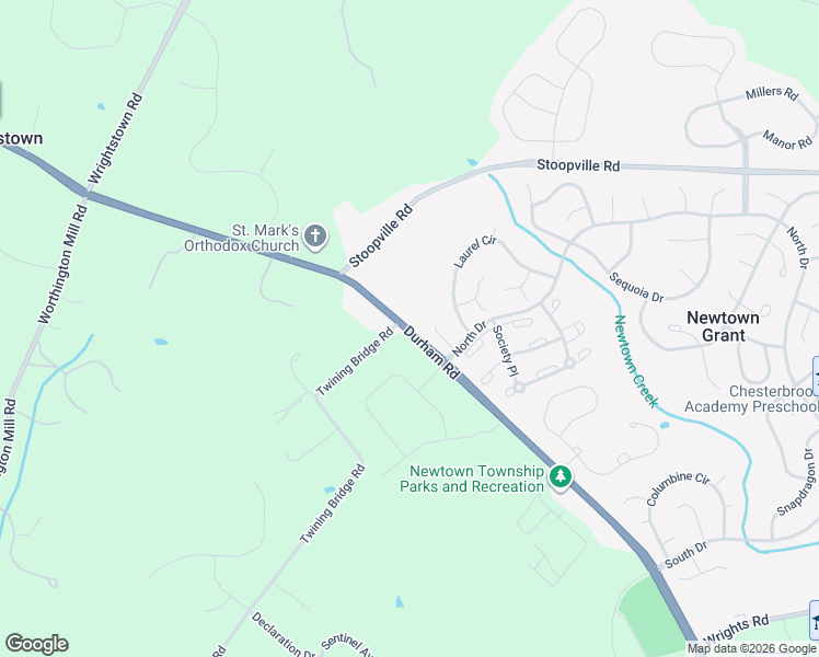 map of restaurants, bars, coffee shops, grocery stores, and more near 436 Durham Road in Newtown