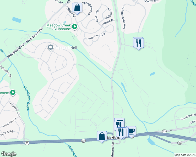map of restaurants, bars, coffee shops, grocery stores, and more near Cannonero Boulevard in Manalapan Township
