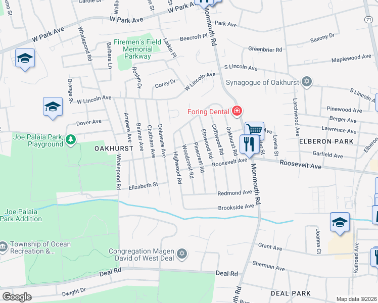 map of restaurants, bars, coffee shops, grocery stores, and more near 444 Wells Avenue in Monmouth County