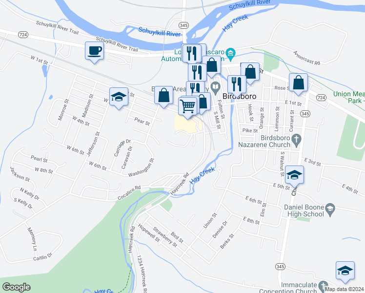 map of restaurants, bars, coffee shops, grocery stores, and more near 4 Brooke Manor in Birdsboro