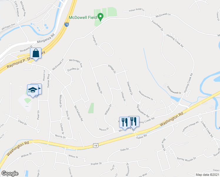 map of restaurants, bars, coffee shops, grocery stores, and more near 298 William Drive in Canonsburg