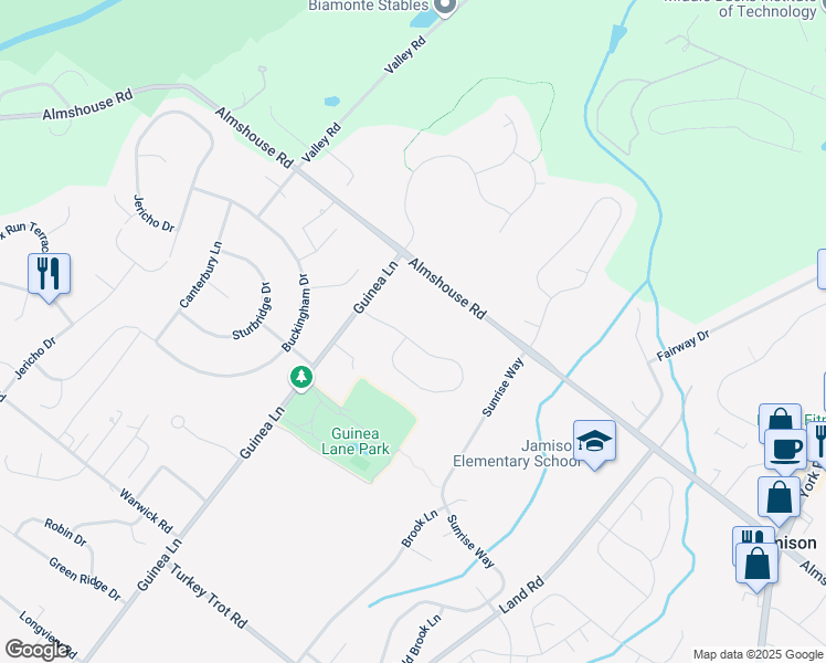 map of restaurants, bars, coffee shops, grocery stores, and more near 2041 Carmel Drive in Jamison