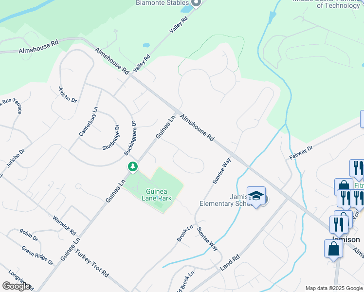 map of restaurants, bars, coffee shops, grocery stores, and more near 2041 Carmel Drive in Jamison