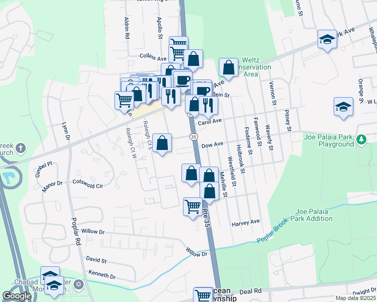map of restaurants, bars, coffee shops, grocery stores, and more near 1806-1898 State Highway 35 in Ocean Township