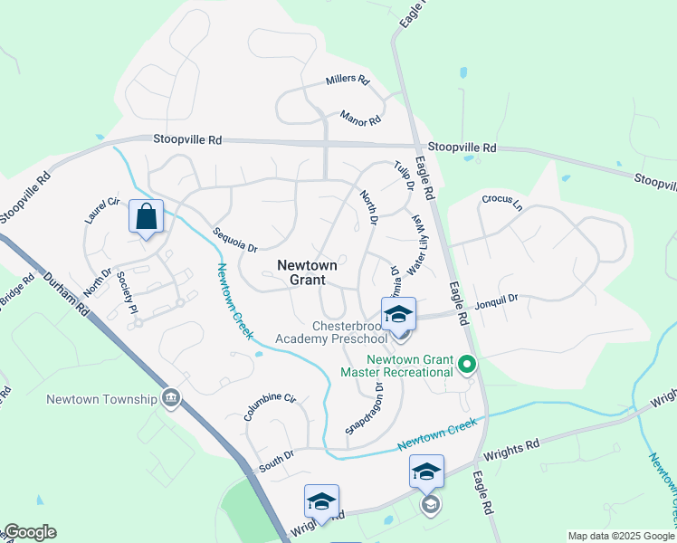 map of restaurants, bars, coffee shops, grocery stores, and more near 524 Coachwood Court in Newtown