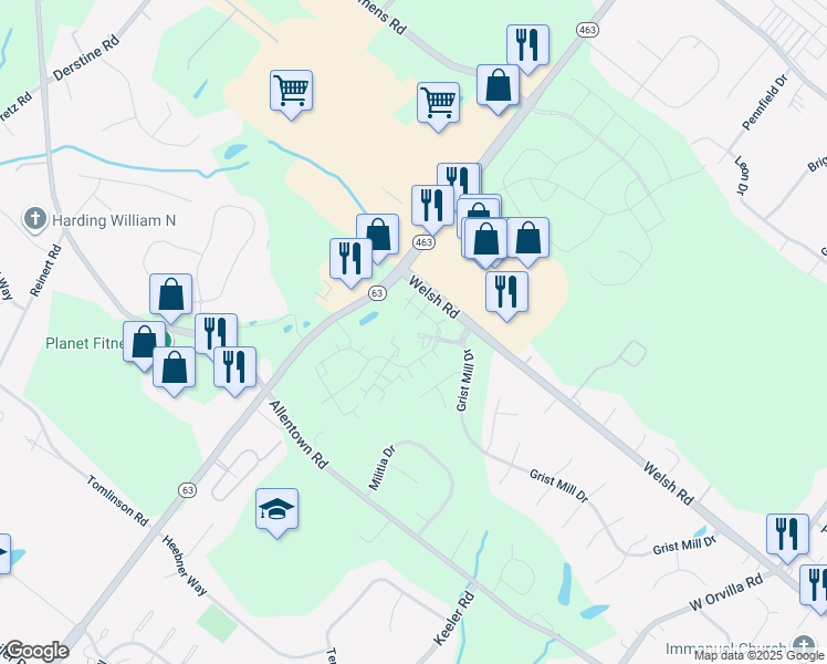 map of restaurants, bars, coffee shops, grocery stores, and more near 1315 North Bend Court in Lansdale