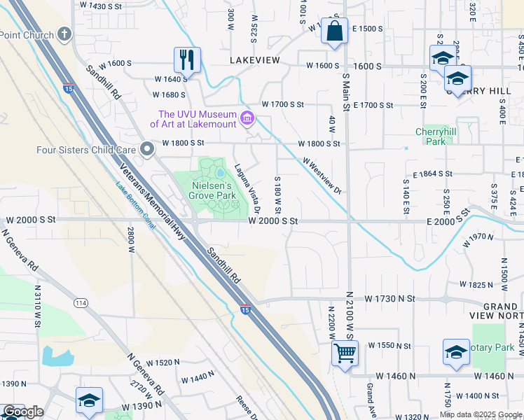 map of restaurants, bars, coffee shops, grocery stores, and more near 1975 Laguna Vista Drive in Orem