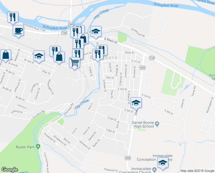 map of restaurants, bars, coffee shops, grocery stores, and more near 411 East 3rd Street in Birdsboro