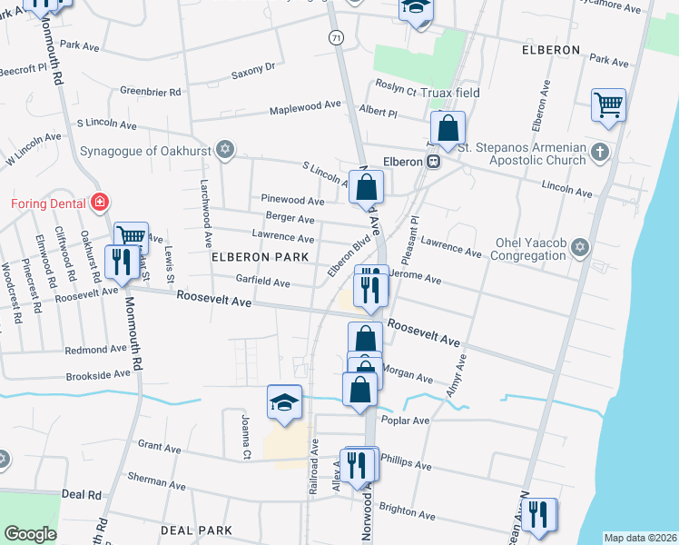 map of restaurants, bars, coffee shops, grocery stores, and more near 232 Jerome Avenue in Monmouth County