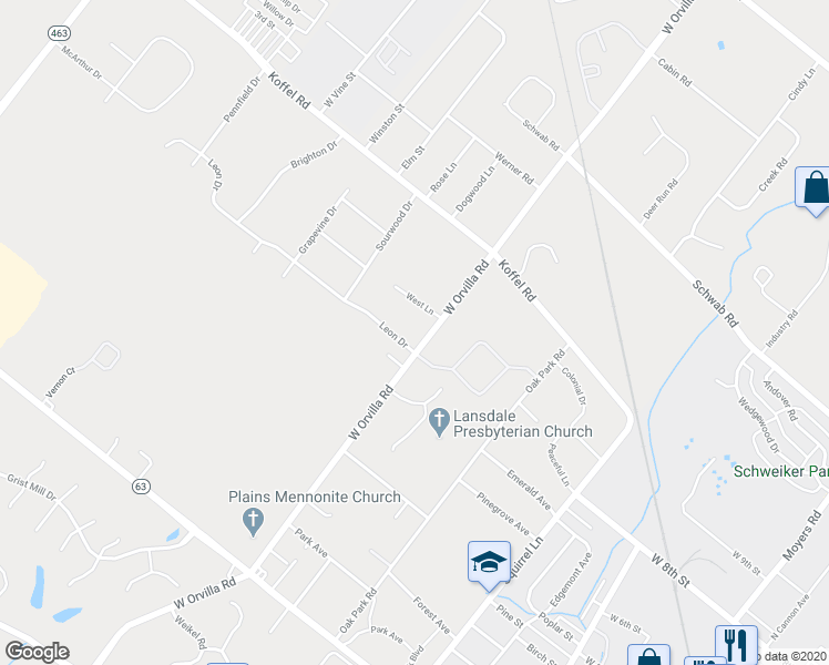 map of restaurants, bars, coffee shops, grocery stores, and more near 614 West Orvilla Road in Hatfield