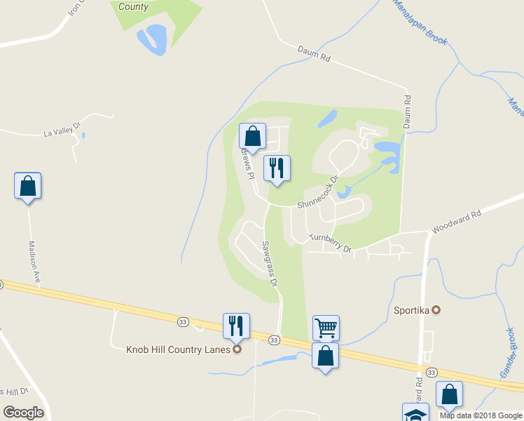 map of restaurants, bars, coffee shops, grocery stores, and more near 697 Saint Andrews Place in Manalapan Township