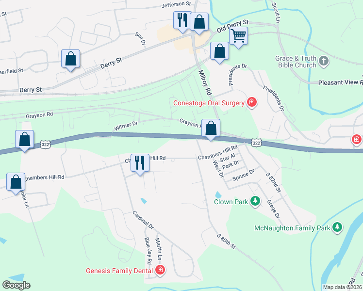 map of restaurants, bars, coffee shops, grocery stores, and more near 7983 Paxton Street in Harrisburg