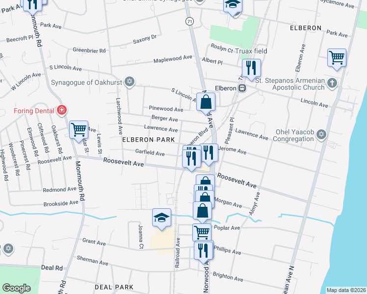 map of restaurants, bars, coffee shops, grocery stores, and more near 232 Jerome Avenue in Monmouth County