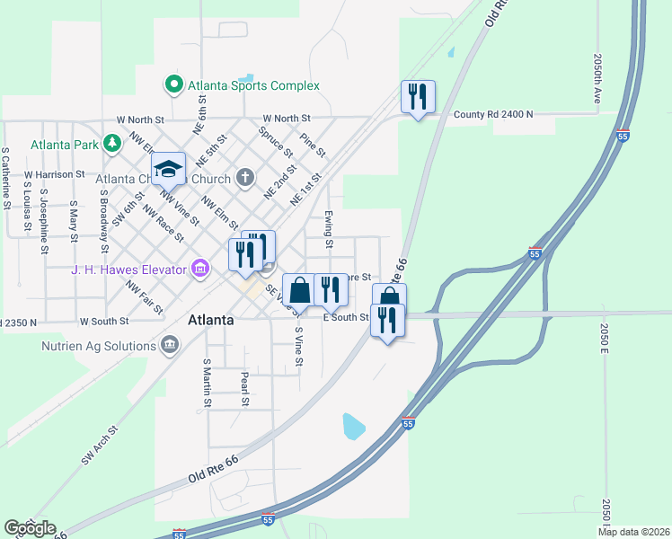 map of restaurants, bars, coffee shops, grocery stores, and more near 302 Ewing Street in Atlanta