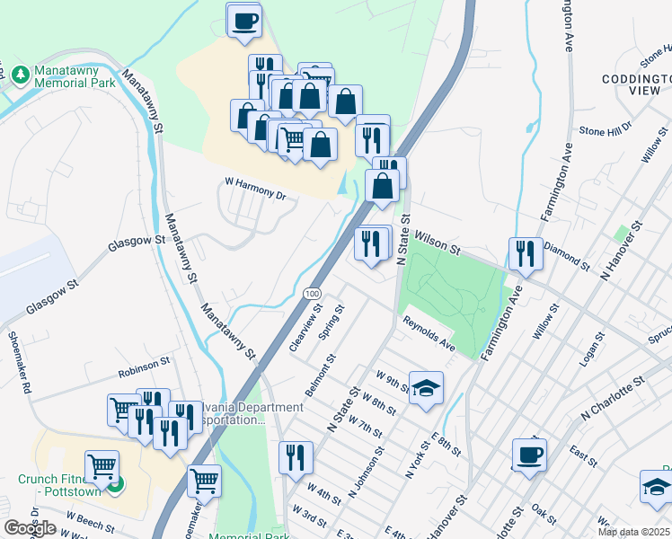 map of restaurants, bars, coffee shops, grocery stores, and more near 217 Reynolds Avenue in Pottstown