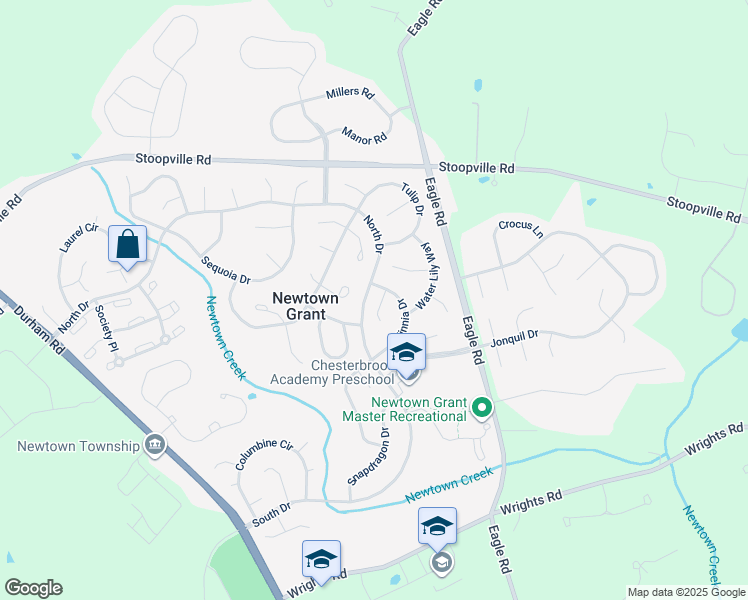 map of restaurants, bars, coffee shops, grocery stores, and more near 4 Hyacinth Court in Newtown