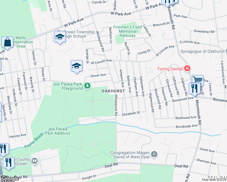 map of restaurants, bars, coffee shops, grocery stores, and more near in Ocean Township