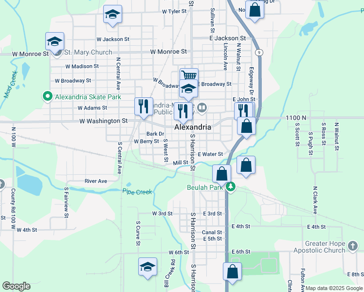 map of restaurants, bars, coffee shops, grocery stores, and more near 111 West Berry Street in Alexandria