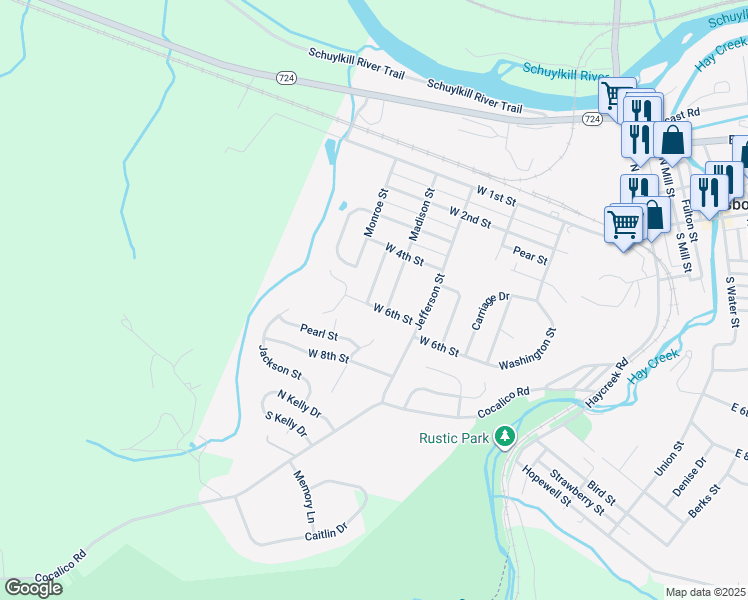 map of restaurants, bars, coffee shops, grocery stores, and more near 515 Harding Street in Birdsboro