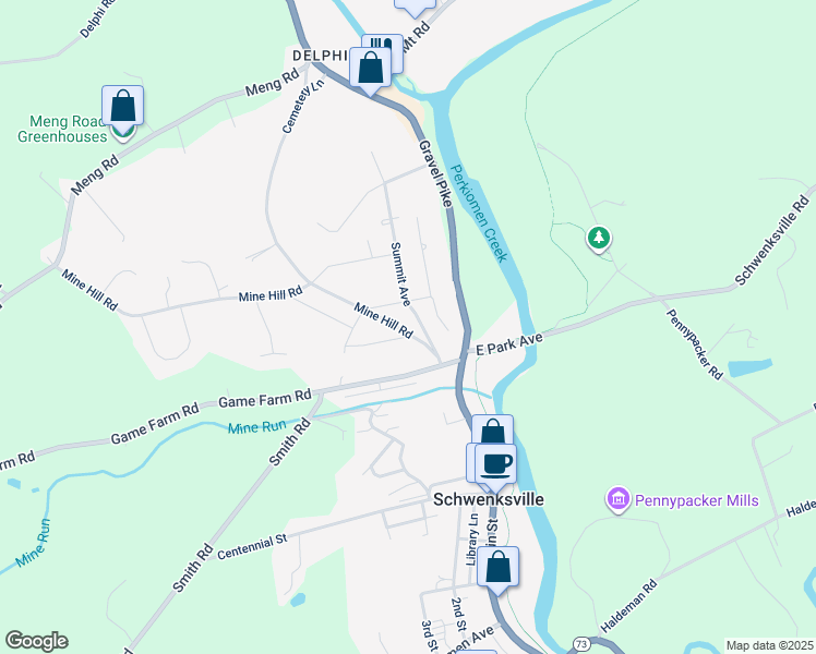 map of restaurants, bars, coffee shops, grocery stores, and more near 718 Mine Hill Road in Schwenksville