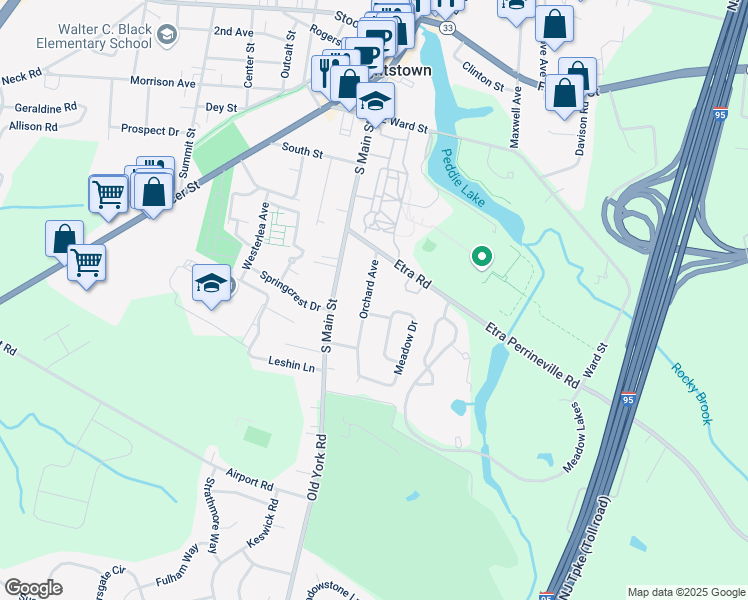 map of restaurants, bars, coffee shops, grocery stores, and more near 110 Orchard Avenue in Hightstown